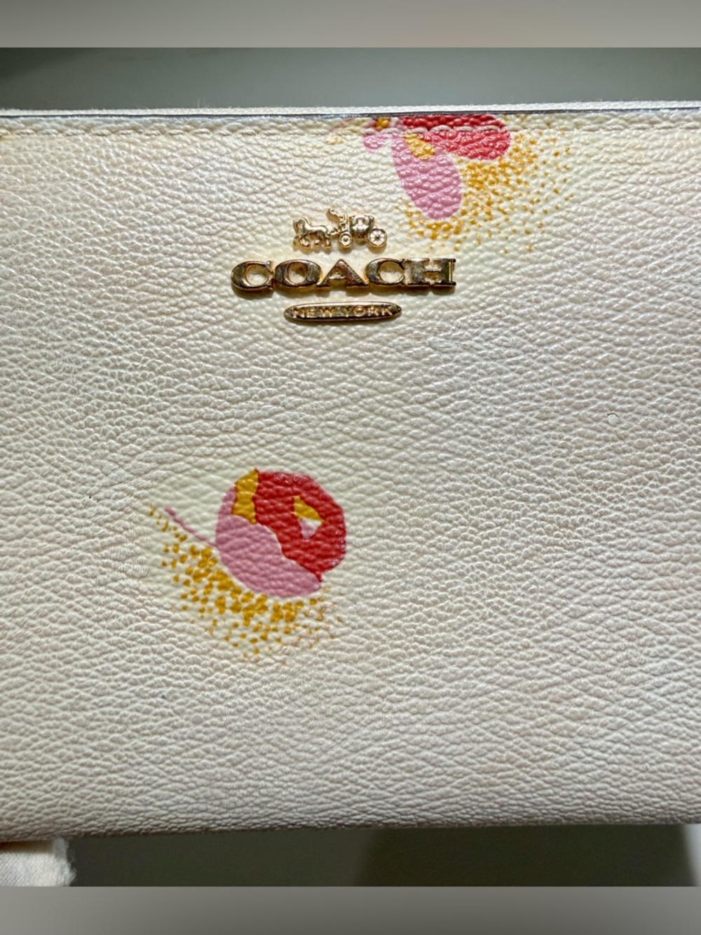 COACH Zip Around Flowered Long Wallet, Cream with Pink